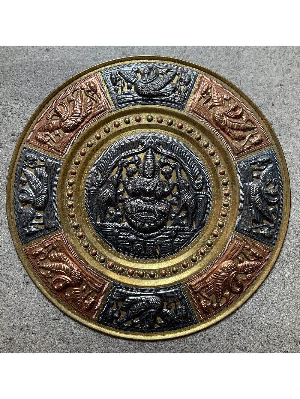 Vintage Brass Wall Plate Hindu Goddess Lakshmi Handmade